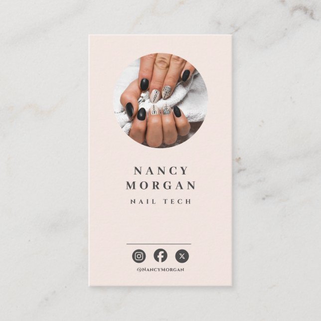 Nail Tech Photo QR Code Blush Pink Business Card (Front)