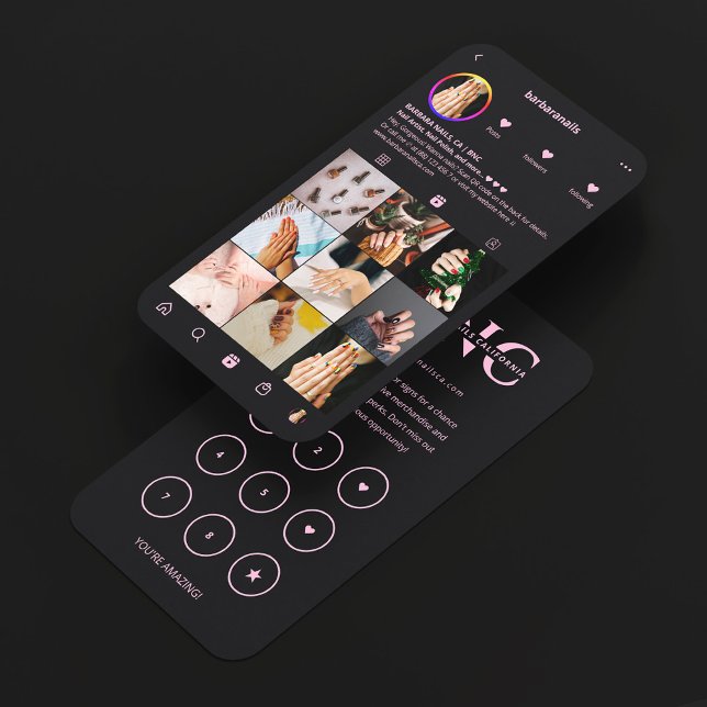 Nail Tech Pink Black IG Appointment Loyalty Card  (Creator Uploaded)