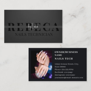 Nail Tech Professional Salon Grey Typography  Business Card