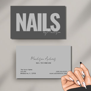 Nail Tech Professional Salon Grey Typography  Business Card