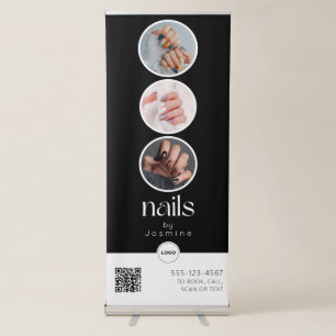 Nail Tech QR Code 3 Photo Collage Salon Display Retractable Banner