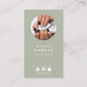 Nail Tech Qr Code Photo Sage Green Business Card
