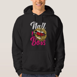 Nail Tech Quote Work Uniform Nail Polish Leopard C Hoodie