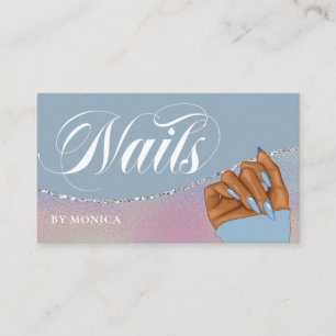 Nail Tech & Salon Blue Rainbow Metallic Elegant Business Card
