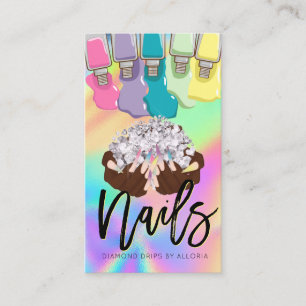 Nail Tech Salon Hands & Diamonds Logo Holographic Business Card