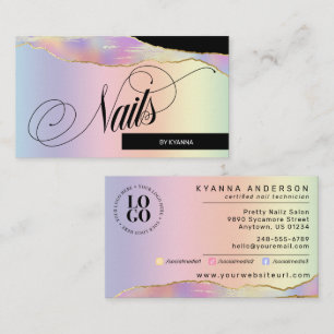 Nail Tech/Salon - Holographic Pastel Rainbow, Logo Business Card