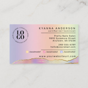 Nail Tech/Salon Holographic Rainbow - Custom Logo Business Card