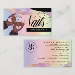 Nail Tech/Salon Holographic Rainbow - Custom Logo Business Card