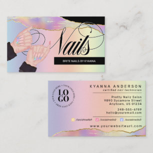 Nail Tech/Salon Holographic Rainbow - Custom Logo  Business Card