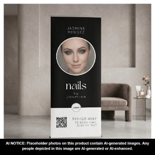 Nail Tech Single Photo QR Black White Logo Salon Retractable Banner