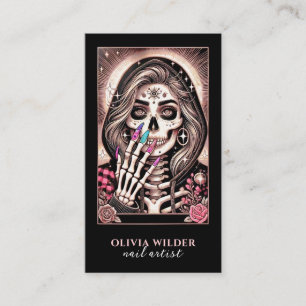 Nail Tech Tarot Card Blush Black Business Card