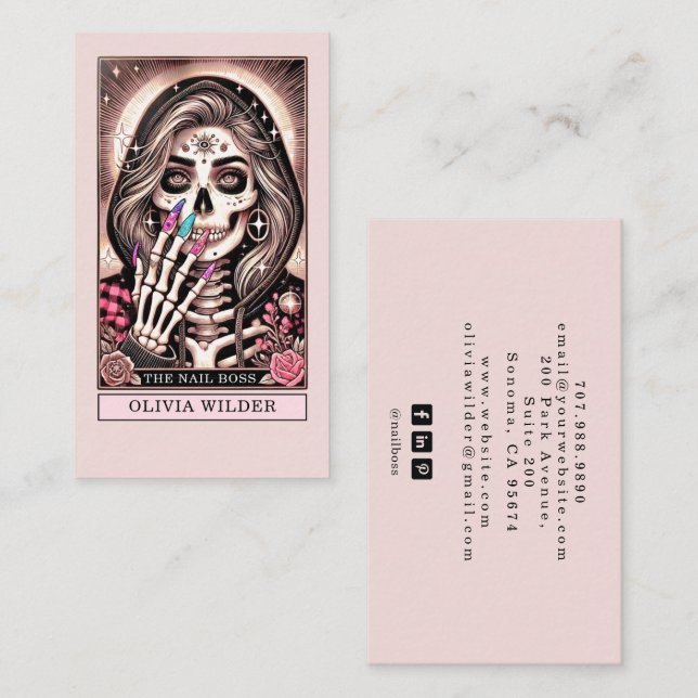 Nail Tech Tarot Card Bush Pink Business Card (Front/Back)