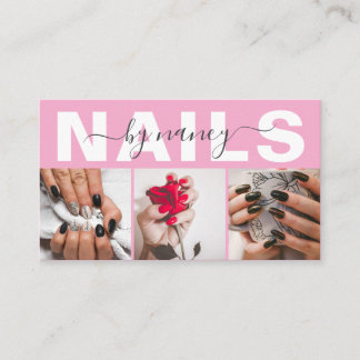 Nail Tech Typography Photo Pink Business Card