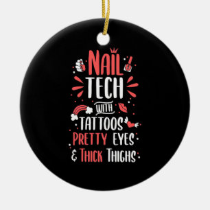 Nail Tech With Tattoos Ceramic Tree Decoration
