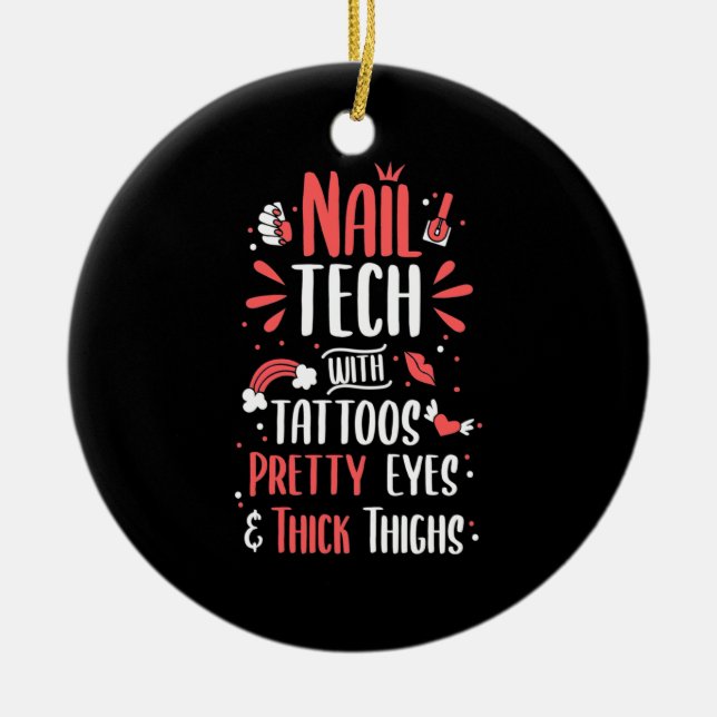 Nail Tech With Tattoos Ceramic Tree Decoration (Front)
