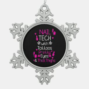 Nail Tech With Tattoos Snowflake Pewter Christmas Ornament