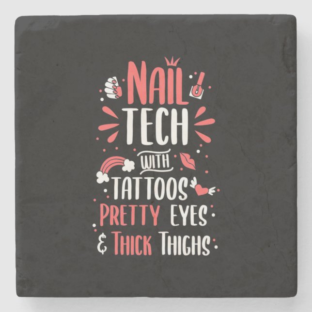 Nail Tech With Tattoos Stone Coaster (Front)