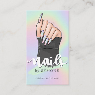 Nail Technician Beauty Salon Pastel Holographic Business Card