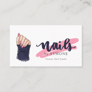 Nail Technician Beauty Salon Pink and Navy Blue Bu Business Card