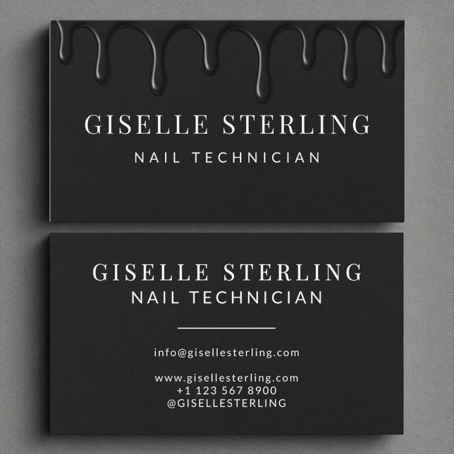 Nail Technician Black Dripping Luxe  Business Card (Creator Uploaded)