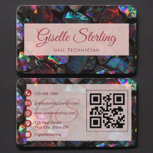 Nail Technician Black Opal QR Code Professional Business Card