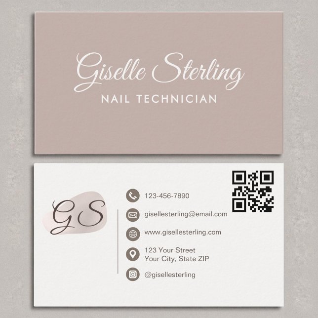 Nail Technician Blush Mauve Modern Elegant QR Code Business Card (Creator Uploaded)