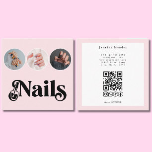 Nail Technician Blush Pink 3 Photo QR Code Square Business Card