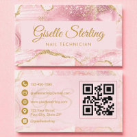 Nail Technician Blush Pink Gold Agate QR Code