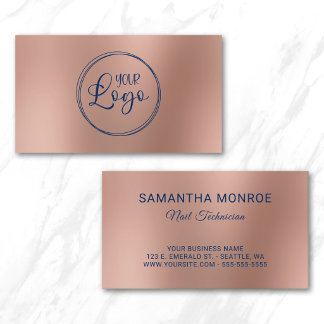 Nail Technician Business Logo Rose Gold Ombre Blur Card