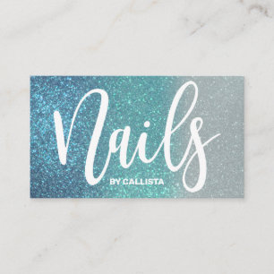 Nail Technician Cerulean Blue Teal Triple Glitter Business Card