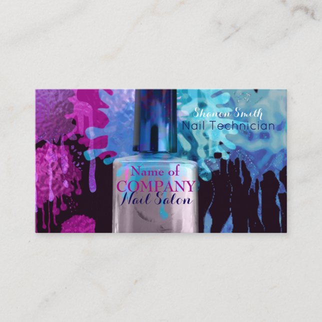 Nail Technician colourful splatter design Business Card (Front)