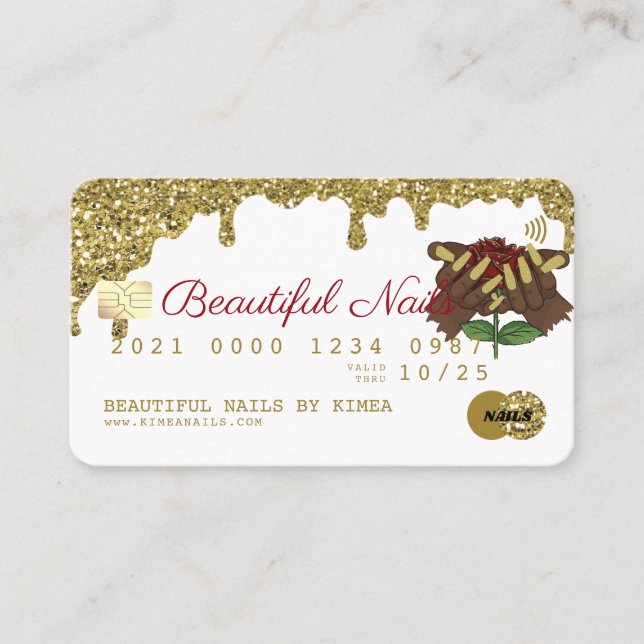 Nail Technician Dripping Gold Glitter Credit Style Business Card (Front)