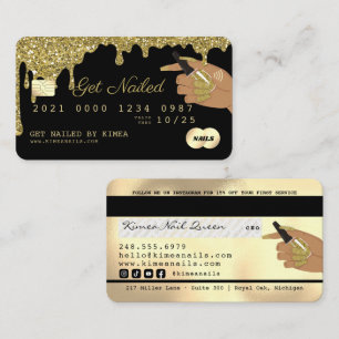 Nail Technician Dripping Gold Glitter Credit Style Business Card