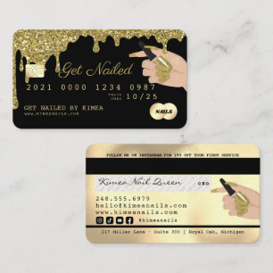 Nail Technician Dripping Gold Glitter Credit Style Business Card
