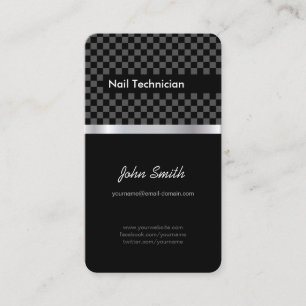 Nail Technician - Elegant Black Chequered Business Card