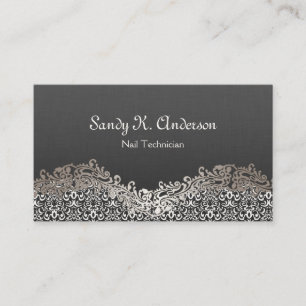 Nail Technician - Elegant Damask Lace Business Card
