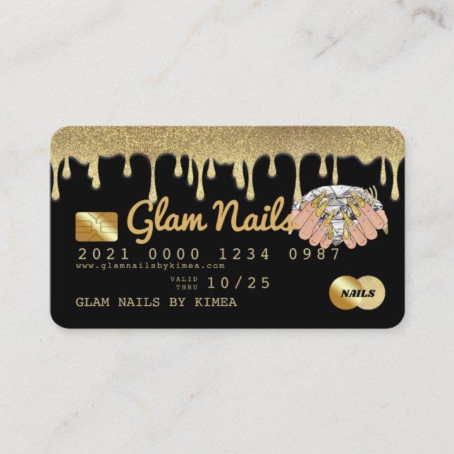 Nail Technician Gold Glitter Dripping Credit Card (Front)
