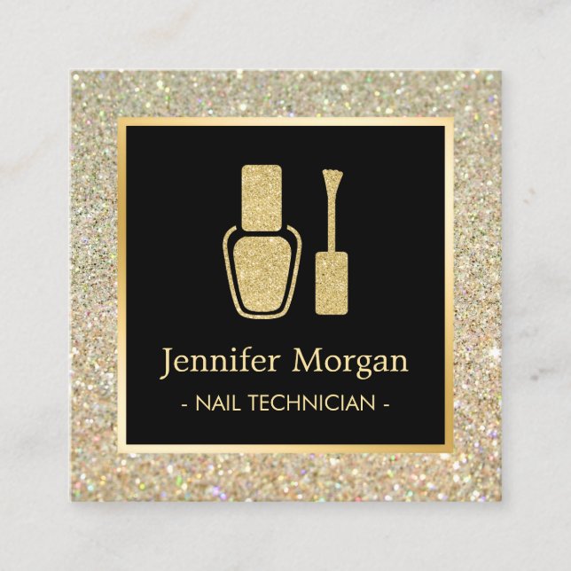 Nail Technician Gold Glitter Polish Bottle Square Business Card (Front)