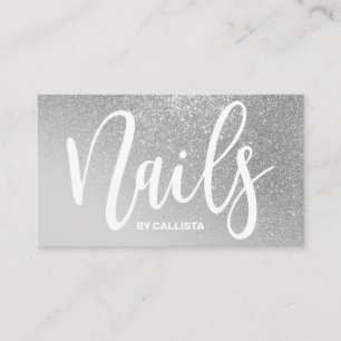 Nail Technician Grey Silver Glitter Typography Business Card