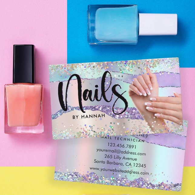 Nail Technician Holographic Glitter  Business Card (Creator Uploaded)