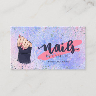 Nail Technician Holographic Glitter Pink and Blue Business Card