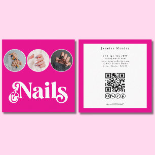 Nail Technician Hot Pink 3 Photo QR Code Square Business Card