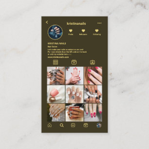 Nail Technician Instagram Photo Collage Dark Green Business Card
