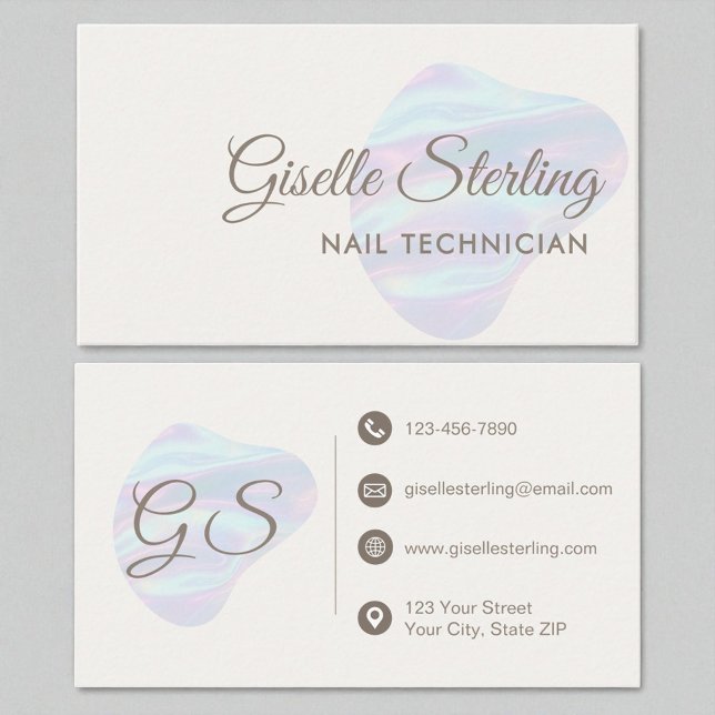 Nail Technician Iridescent Pearl Opal Abstract Business Card (Creator Uploaded)
