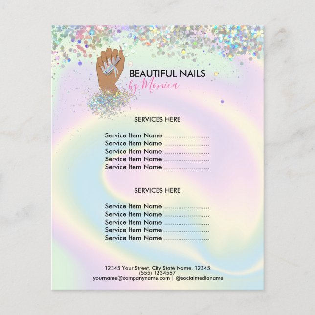 Nail Technician Mani Salon Holograph  Girly Modern Flyer (Front)