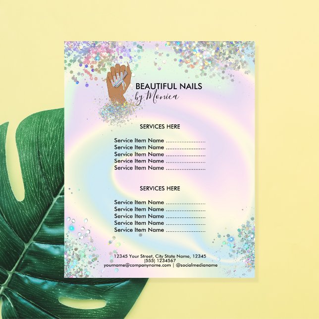 Nail Technician Mani Salon Holograph  Girly Modern Flyer (Creator Uploaded)