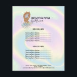 Nail Technician Mani Salon Holograph  Girly Modern Flyer<br><div class="desc">Polish up your nails business with this modern and trendy girly holograph price list for your beauty salon. Holographic  background with hand with nails</div>