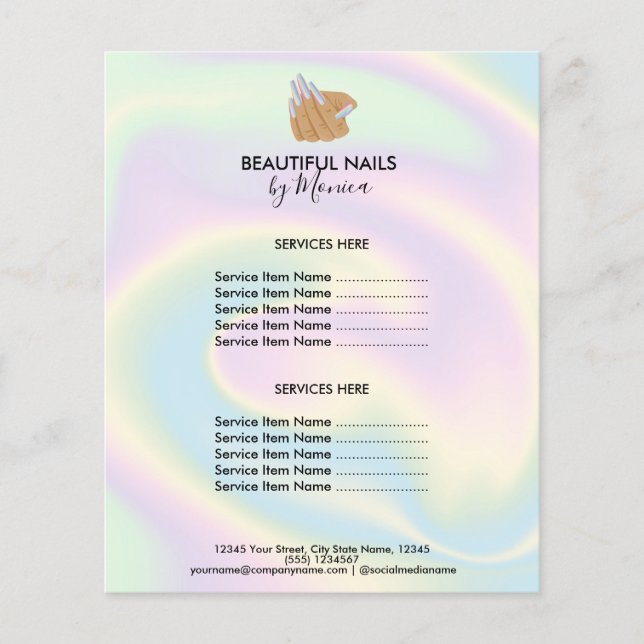 Nail Technician Mani Salon Holograph  Girly Modern Flyer (Front)