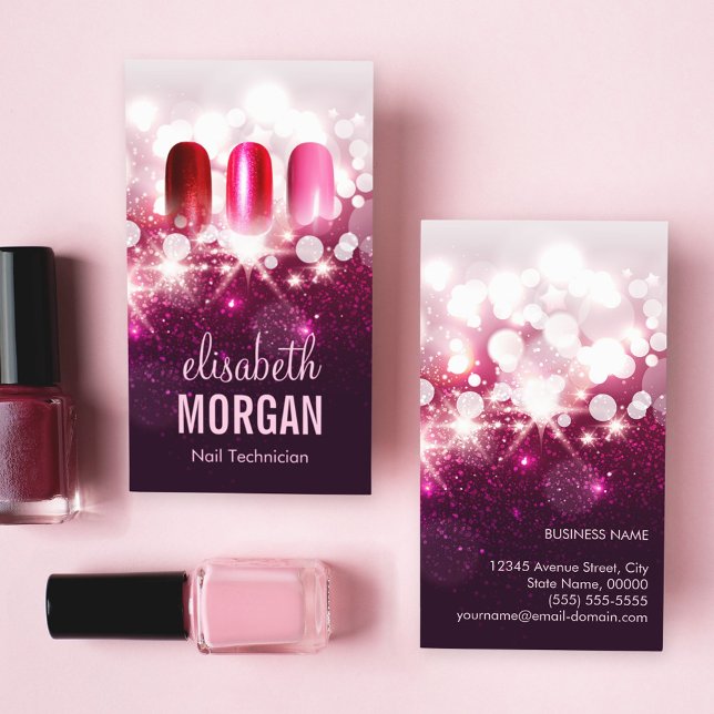 Nail Technician Manicurist - Pink Beauty Glitter Business Card (Creator Uploaded)