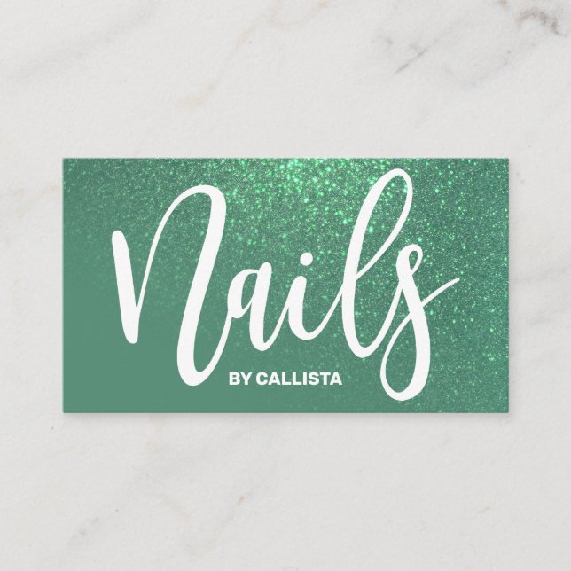 Nail Technician Mermaid Teal Glitter Typography Business Card (Front)